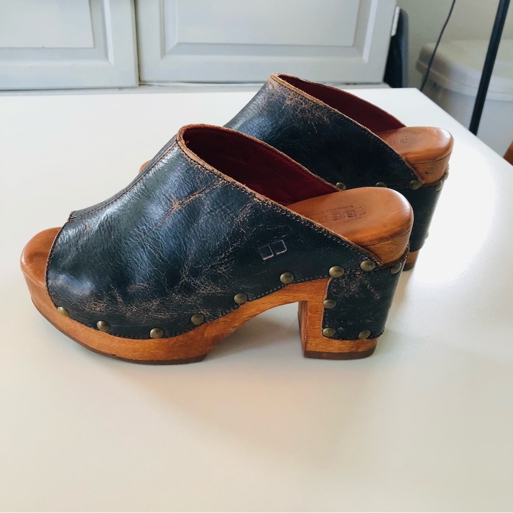 Bed Stu Deva Mule Clogs Platform Sandal Black Lux Distressed Leather Women’s 7.5